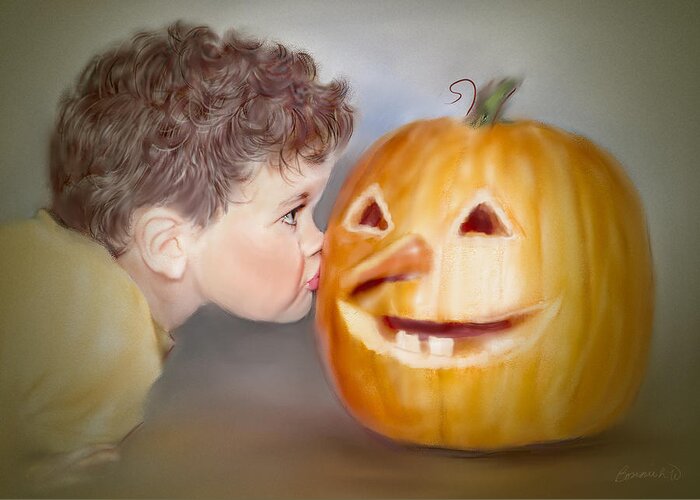 Pumpkin Greeting Card featuring the photograph Kissy Face2 by Bonnie Willis