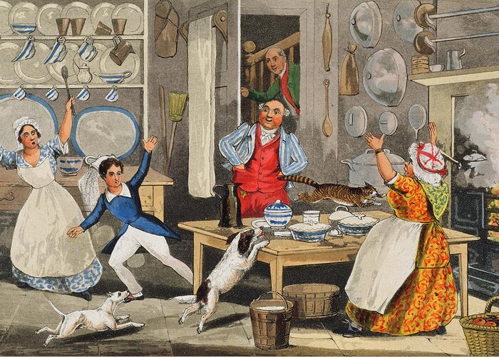 Alken Greeting Card featuring the painting Kitchen Scene by Henry Thomas Alken
