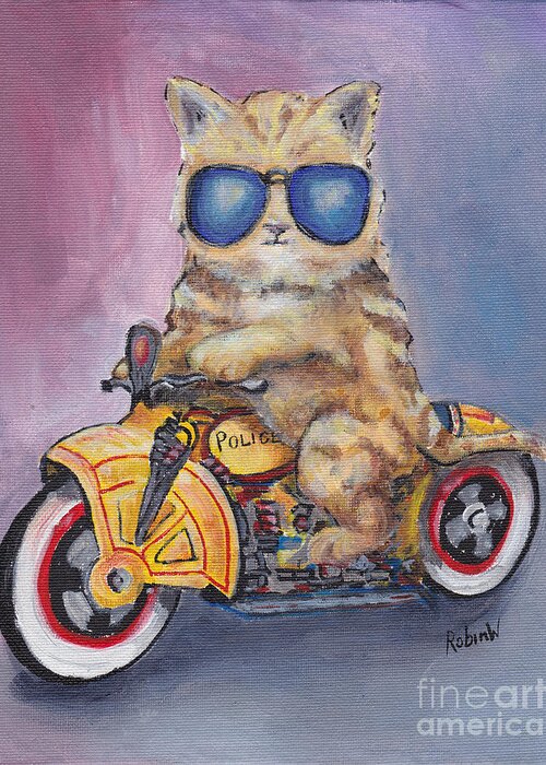 Animals Greeting Card featuring the painting Kitty Cop by Robin Wiesneth
