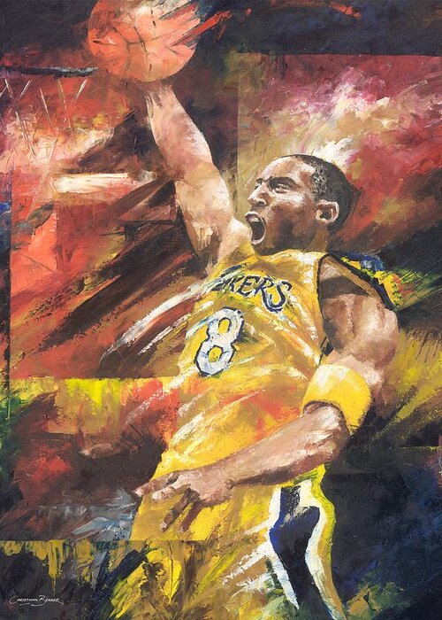 Sports Greeting Card featuring the painting Kobe Bryant by Christiaan Bekker