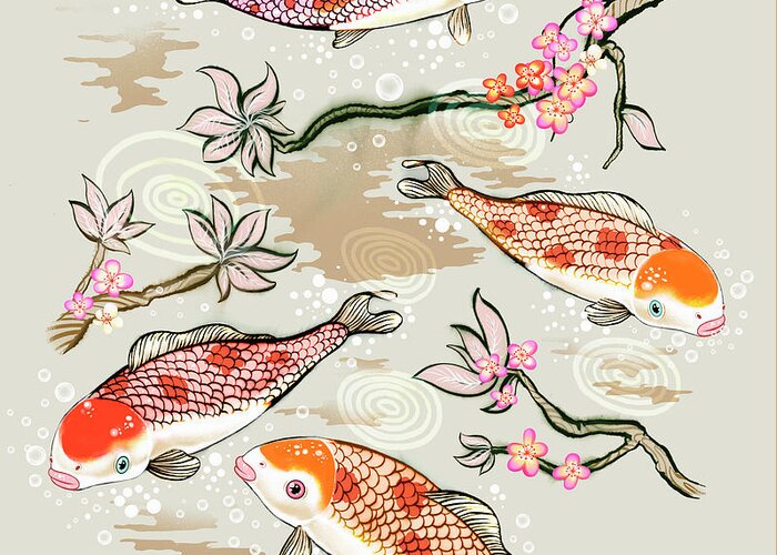 Animal Greeting Card featuring the photograph Koi Fish Swimming In Pond by Ikon Ikon Images