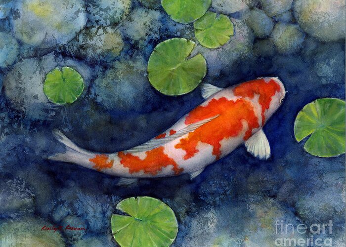 Koi Greeting Card featuring the painting Koi Pond by Hailey E Herrera