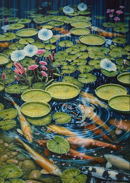 Larry Taugher Greeting Card featuring the painting Koi Pond by JQ Licensing
