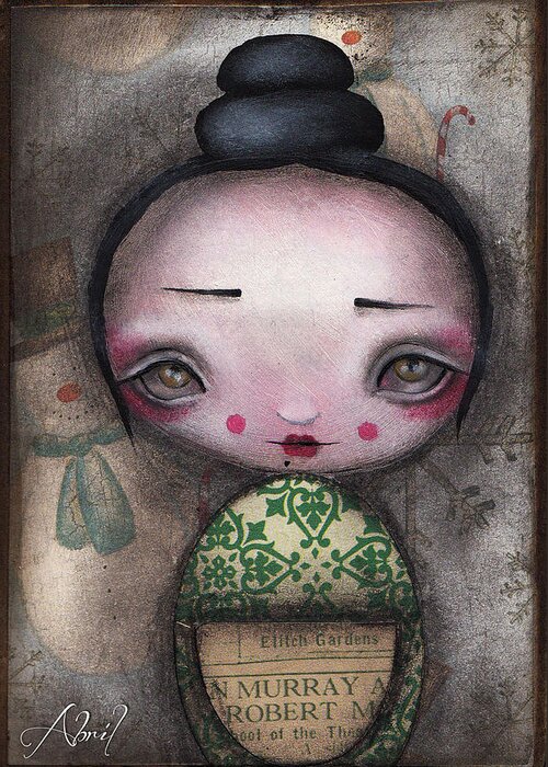 Kokeshi Doll Greeting Card featuring the painting Kokeshi Doll by Abril Andrade