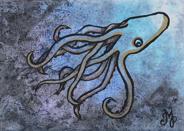 Kraken Greeting Card featuring the painting Kraken by Meganne Peck