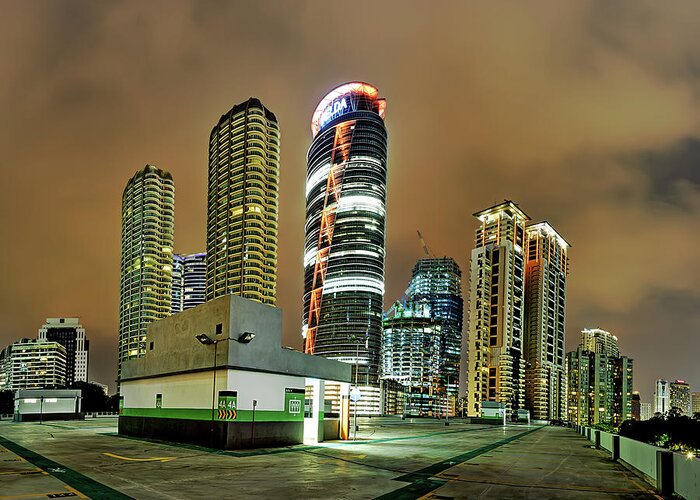Built Structure Greeting Card featuring the photograph Kuala Lumpur Building At Night by Tuah Roslan