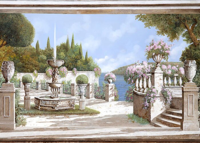 Fountain Greeting Card featuring the painting La Bella Fontana by Guido Borelli