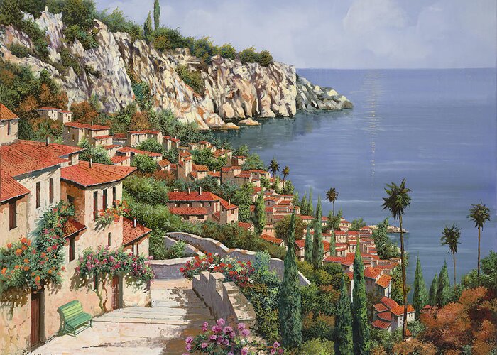 Seascape Greeting Card featuring the painting La Costa by Guido Borelli