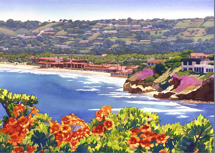 La Jolla Greeting Card featuring the painting La Jolla Beach and Tennis Club by Mary Helmreich
