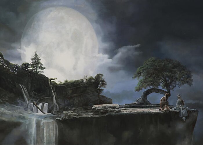 Moon Greeting Card featuring the painting La Luna Bianca by Guido Borelli