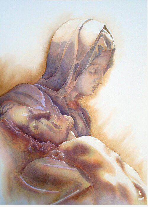  La Pieta Greeting Card featuring the painting LA PIETA By Michelangelo #1 by J U A N - O A X A C A