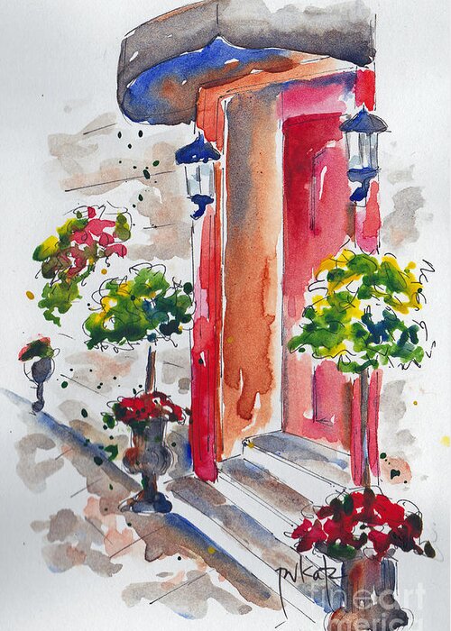 Impressionism Greeting Card featuring the painting La Porte Rouge - Vieux Quebec by Pat Katz