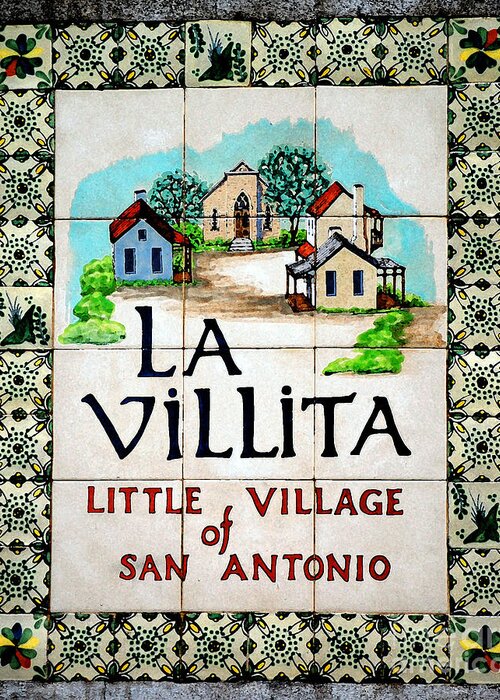 San Antonio Greeting Card featuring the digital art La Villita Tile Sign on the Riverwalk San Antonio Texas Watercolor Digital Art by Shawn O'Brien