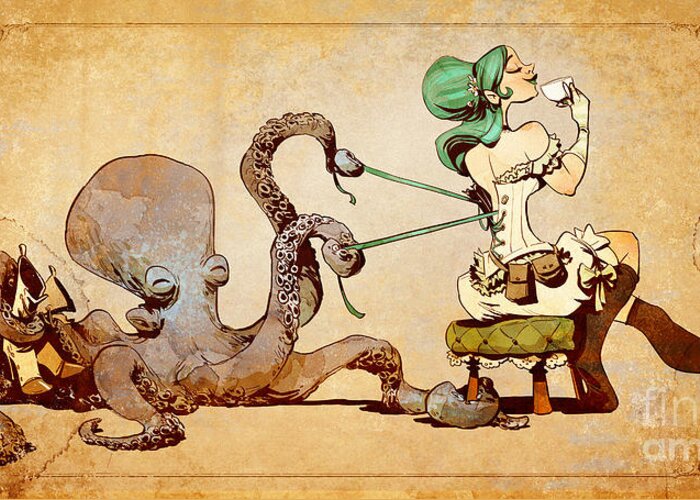 Steampunk Greeting Card featuring the digital art Lacing Up by Brian Kesinger