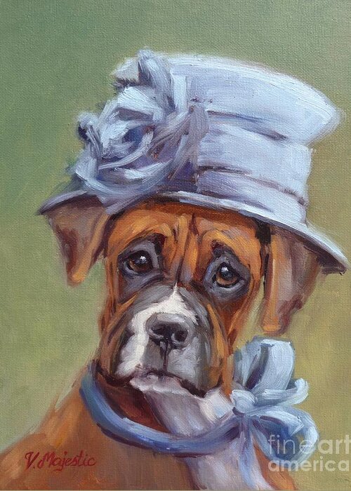 Boxer Greeting Card featuring the painting Lady Boxer with Blue Hat by Viktoria K Majestic
