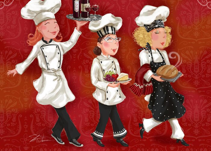 Chef Greeting Card featuring the mixed media Lady Chefs - Lunch by Shari Warren