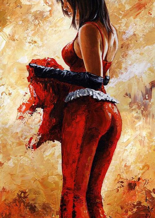Nude Greeting Card featuring the painting Lady in red 26 by Emerico Imre Toth