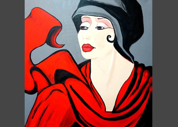 Lady Greeting Card featuring the painting Lady In Red Art Deco by Nora Shepley