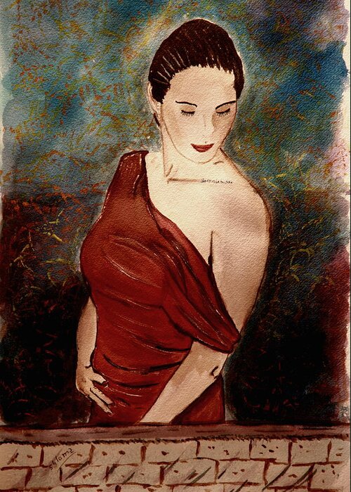Nude Framed Prints Greeting Card featuring the painting Lady In Red by Shlomo Zangilevitch