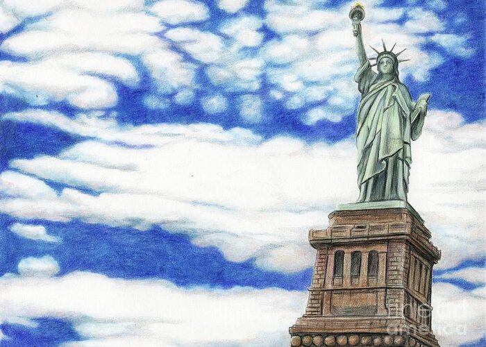 Statue Of Liberty Greeting Card featuring the drawing Lady Liberty by Charlotte Yealey