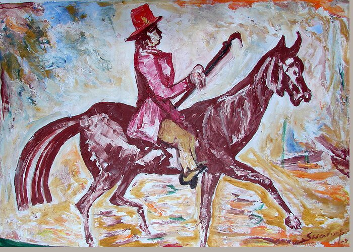Paintings In Acrylics And Oils On --- Indian Saints Greeting Card featuring the painting Lady on Horse by Anand Swaroop Manchiraju
