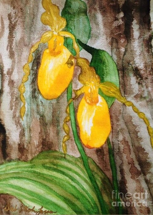 Lady Slippers Greeting Card featuring the painting Ladyslippers by Deb Stroh-Larson