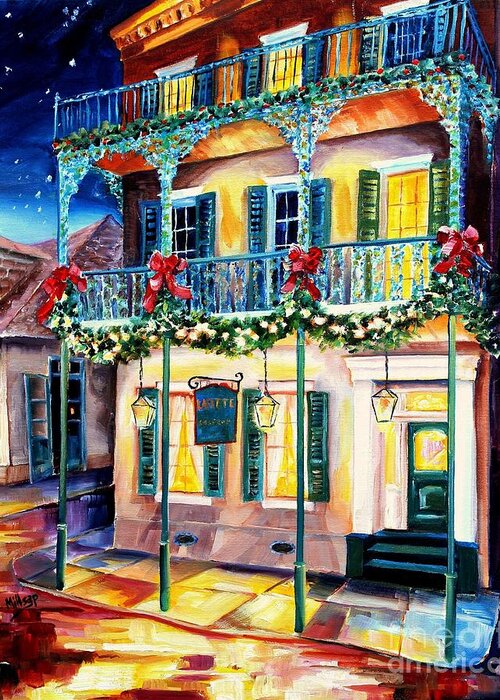 New Orleans Greeting Card featuring the painting Lafitte Guest House at Christmas by Diane Millsap
