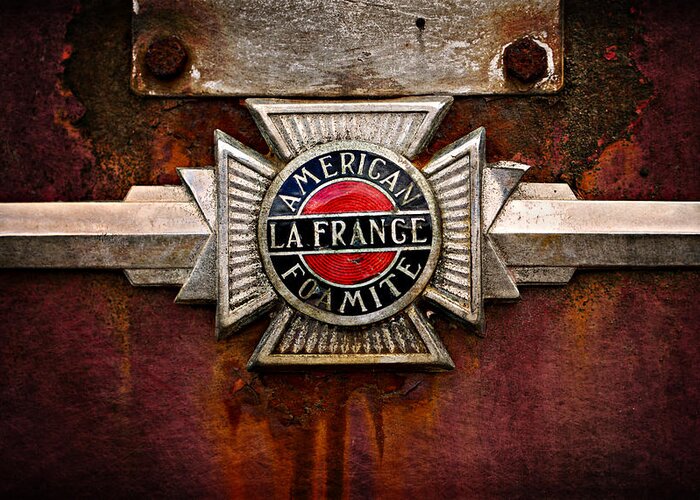 Fire Truck Greeting Card featuring the photograph LaFrance Badge by Mary Jo Allen