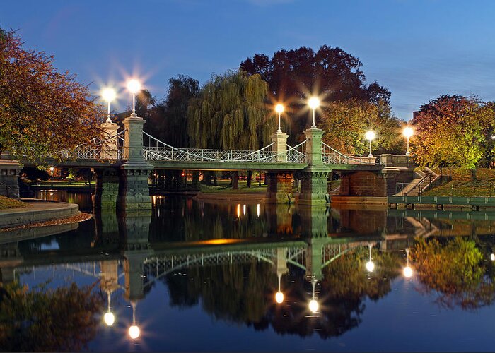 Boston Greeting Card featuring the photograph Lagoon Bridge in the Boston Public Garden by Juergen Roth