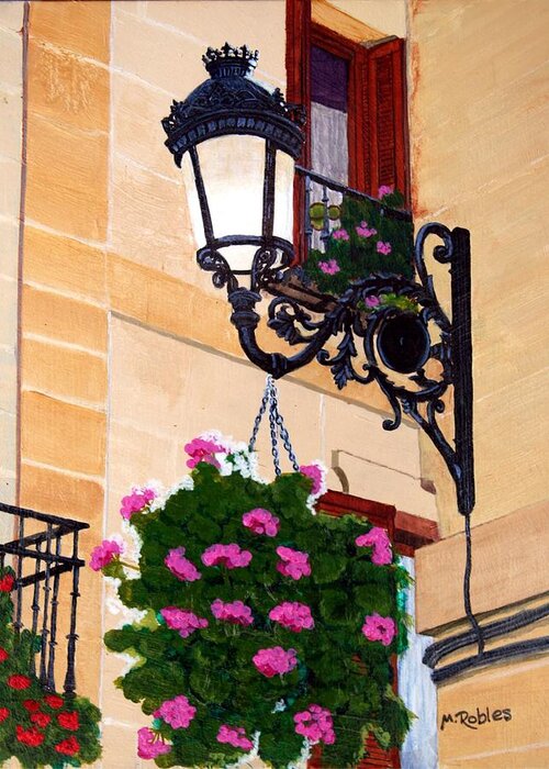Street Lamp Greeting Card featuring the painting Laguardia Street Lamp by Mike Robles
