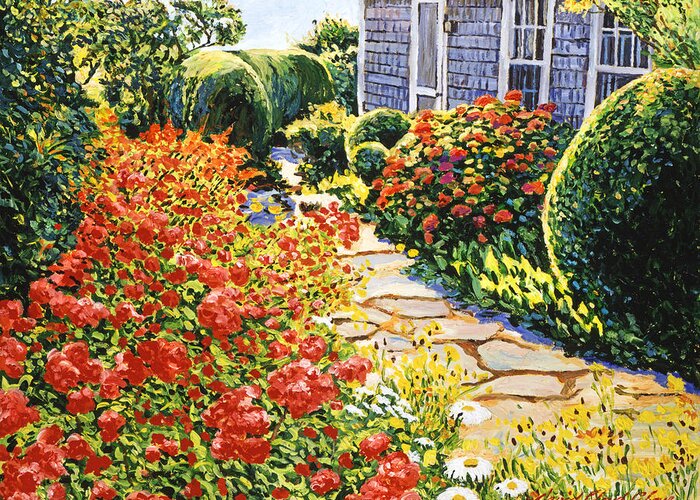 Landscape Greeting Card featuring the painting Laguna Beach House Garden by David Lloyd Glover