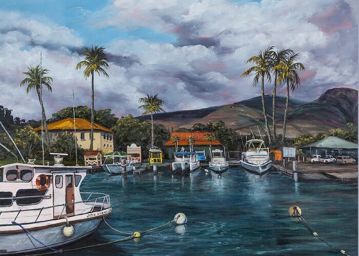 Landscape Greeting Card featuring the painting Lahaina Harbor by Darice Machel McGuire