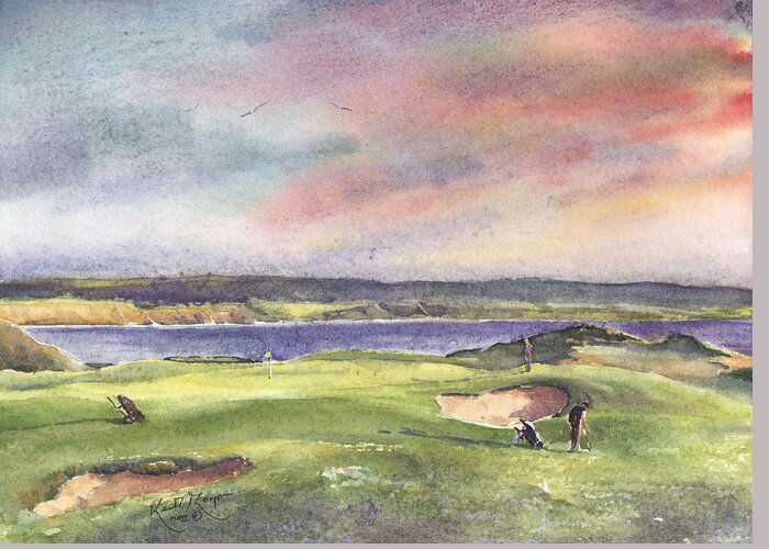 Keith W Thompson Greeting Card featuring the painting Lahinch Sixth Hole County Clare Ireland by Keith Thompson