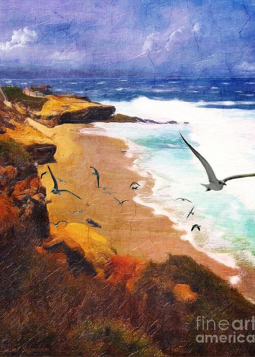Ocean Greeting Card featuring the digital art LaJolla Afternoon by Lianne Schneider