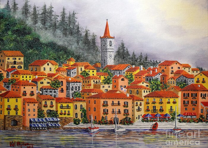 Lake Como Greeting Card featuring the painting Lake Como Italy by Val Miller