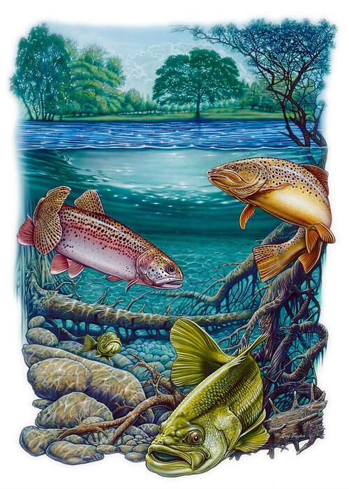 Larry Taugher Greeting Card featuring the painting Lake Fish by JQ Licensing