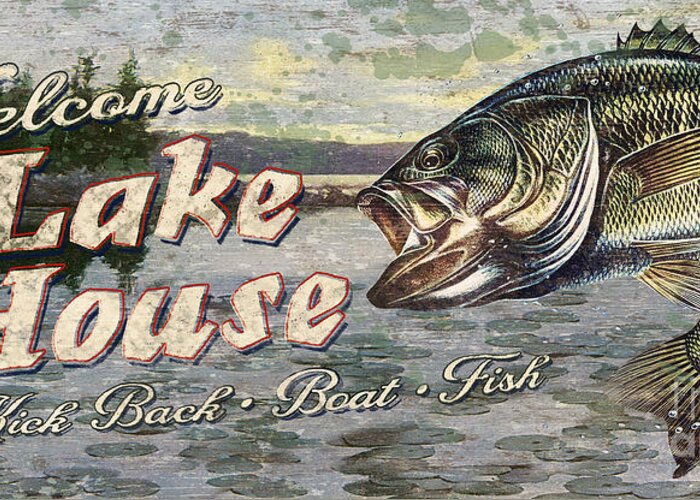 Fish Greeting Card featuring the painting Lake House Bass by JQ Licensing