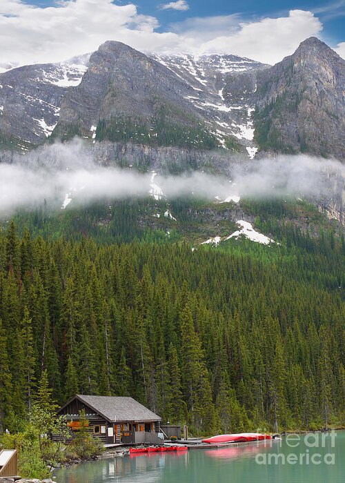 Lake Greeting Card featuring the photograph Lake Louise Cabin by Brenda Kean