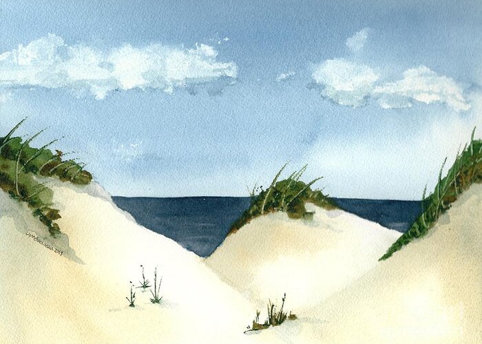 Beach Greeting Card featuring the painting Lake Michigan Dunes by Lynn Babineau