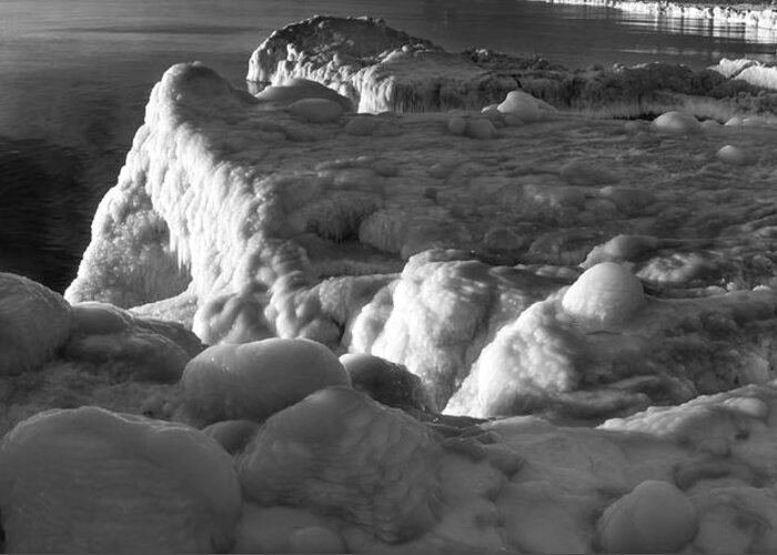 B& W Greeting Card featuring the photograph Lake Michigan Ice VII by Frederic A Reinecke