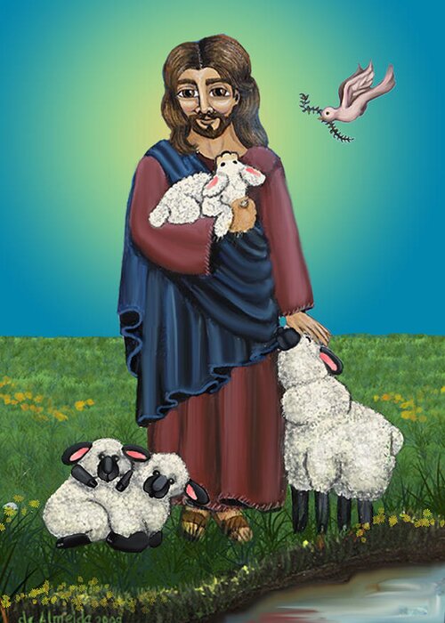 Folk Art Greeting Card featuring the painting Lamb of God by Victoria De Almeida