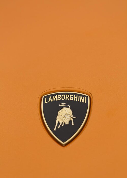 Lamborghini Greeting Card featuring the photograph Lambo Hood Ornament Orange by Scott Campbell