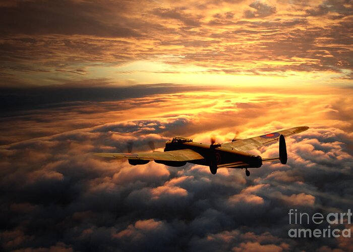 Lancaster Bomber Greeting Card featuring the digital art Lancaster Solitude by Airpower Art