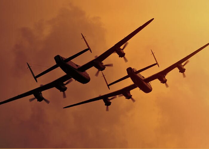 Avro Greeting Card featuring the photograph Lancasters by Ian Merton