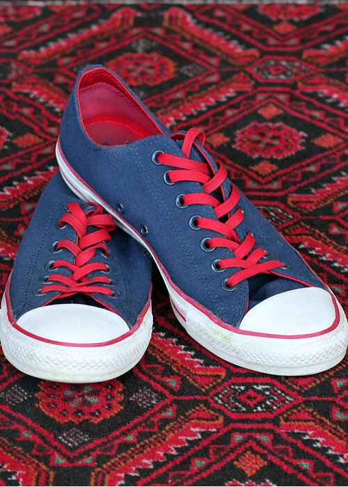 Converse All Star Shoes Greeting Card featuring the photograph Lance's Shoes by E Faithe Lester