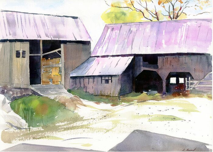 Vermont Greeting Card featuring the painting Landgrove Barns by Amanda Amend