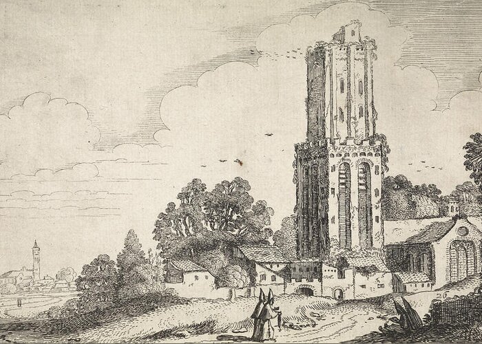 Church Greeting Card featuring the drawing Landscape With Dilapidated Church Tower, Jan Van De Velde II by Jan Van De Velde (ii)