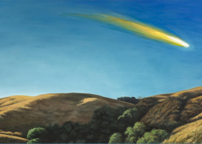Landscape Greeting Card featuring the painting Landscape with Meteor #1 by David Palmer