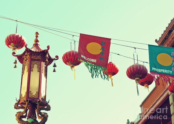 China Greeting Card featuring the photograph Lanterns over Chinatown by Cindy Garber Iverson