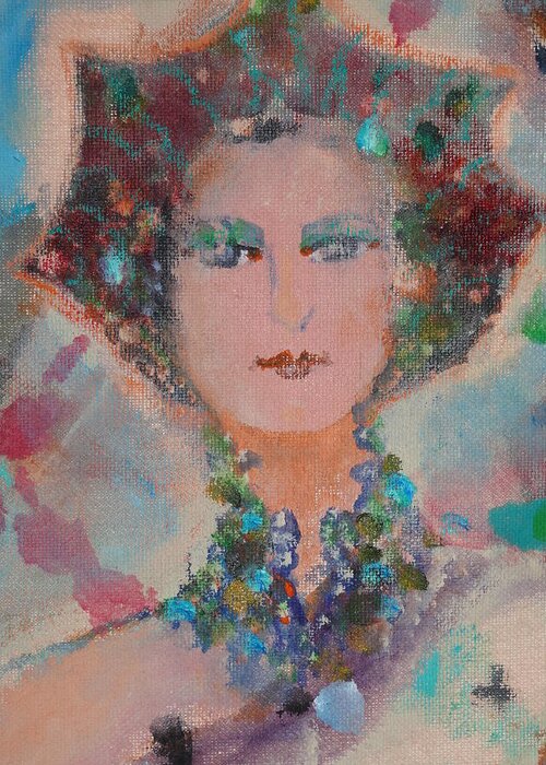 Russian Head Dress Greeting Card featuring the painting LARISA close-up by Norma Malerich